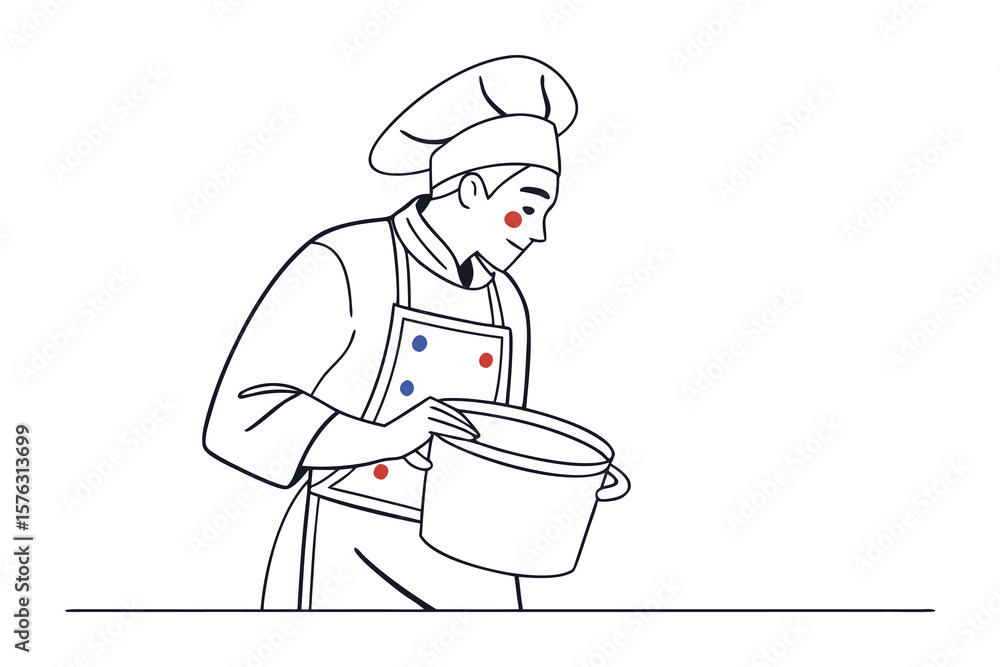 Chef in Culinary Preparation: An illustration showcases a chef in crisp attire meticulously engaged in culinary preparation. Evoking the essence of gastronomy and dedication. Chef in Culinary Preparation: An illustration showcases a chef in crisp attire meticulously engaged in culinary preparation. Evoking the essence of gastronomy and dedication.