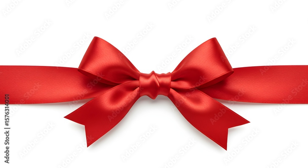 A vibrant red satin bow, perfect for Christmas or a festive gift, is isolated on a white background A vibrant red satin bow, perfect for Christmas or a festive gift, is isolated on a white background
