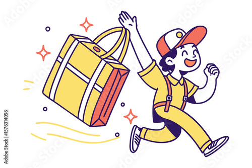 Speedy Delivery: A cheerful courier in a uniform sprints to deliver a package, showcasing the essence of fast and reliable service.