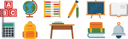 School supplies and educational items alphabet blocks vector png isolated on white clipping path cutout background, bundle set 2025, 2026 download