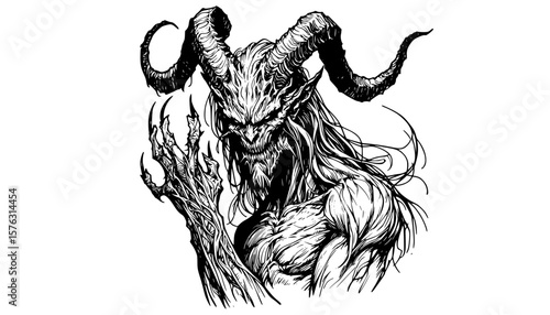 incubus isolated on white, devil illustration