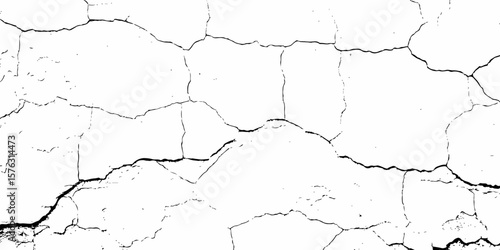 white textured wall with cracks and brick foundation, creating a distressed and some dark spots, textured appearance. it looks aged	
