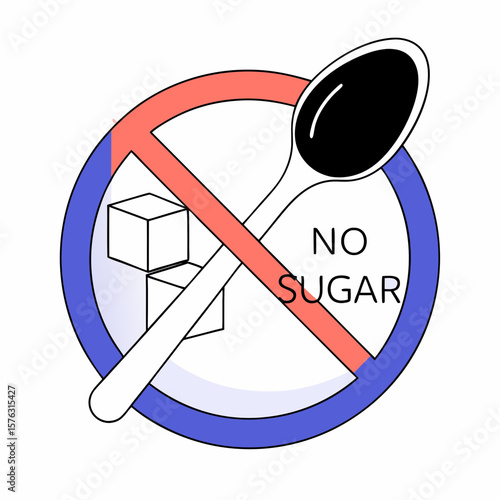 No sugar sign with spoon and sugar cubes in circular design  