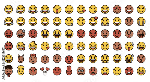 A collection of various emoji icons displaying a range of different emotions and expressions, arranged in a grid pattern.