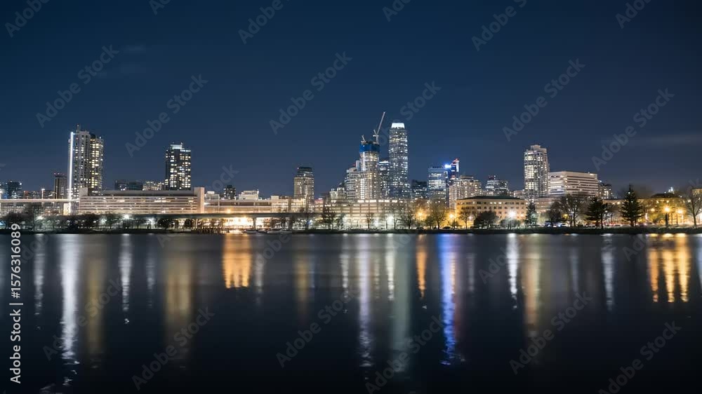 Night Cityscape with River Reflection. Night Cityscape with River Reflection.