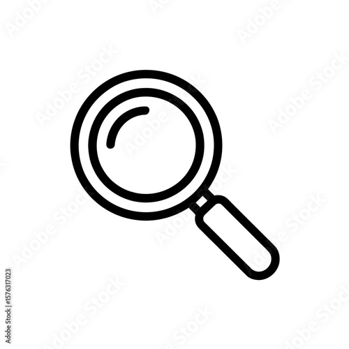 Simple black outline icon of a magnifying glass on a white background representing search and discovery