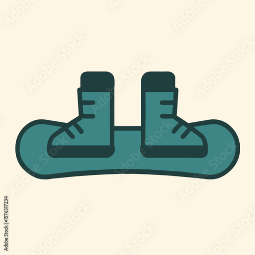 Snowboard with boots on light background  