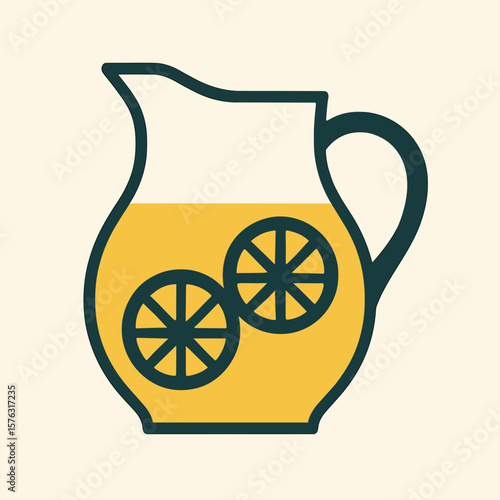 Pitcher of lemonade with lemon slices in minimalist style  