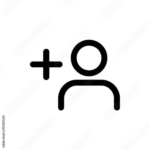 Simple black icon representing adding a new person or user to a group or account