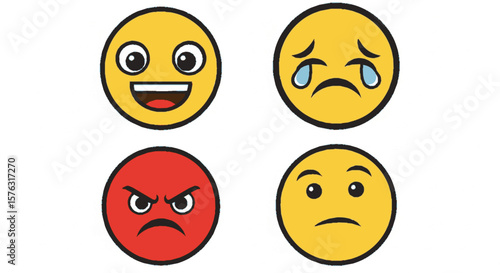 A collection of four different emoji faces expressing various emotions.