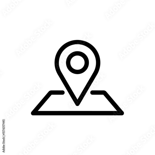 Simple black outline icon of a location pin marker on a map indicating a destination or point of interest