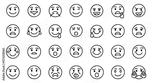 Collection of various cartoon emoticons with different facial expressions.