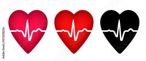 Heart and heart rhythm. Vector clip art isolated on white background.