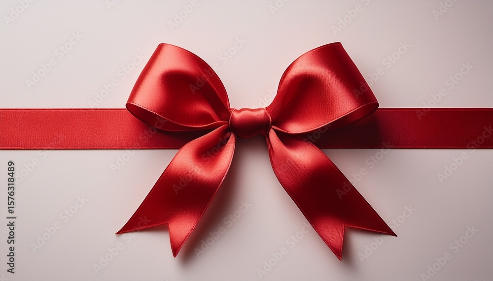 Fototapeta premium delicate translucent red ribbon bow with flowing tails framing a rectangular space on a neutral background evoking elegance and celebration