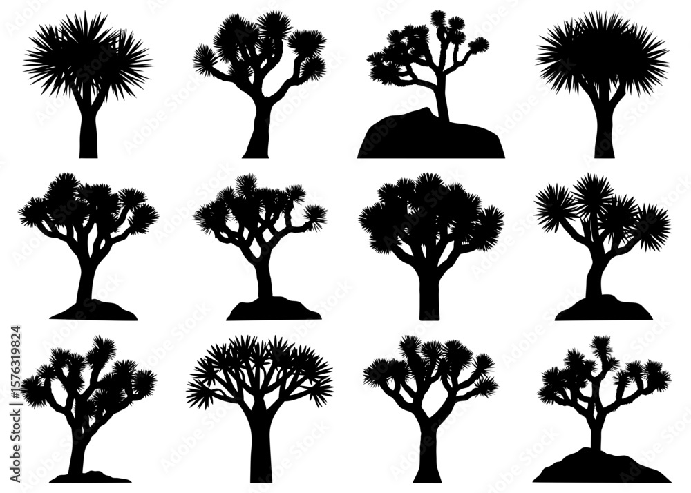 Fototapeta premium Artistic black tree bundle silhouette design with transparency for creative projects