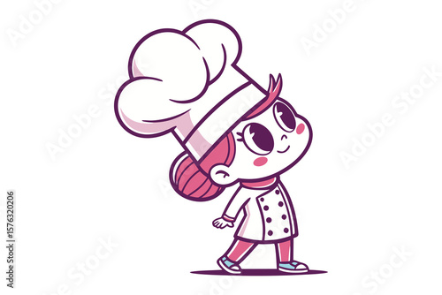 Cute Chef: A cheerful and adorable chef in a classic toque and uniform is captured, ready to whip up culinary delights with a charming smile.