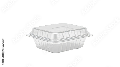 Blank plastic clamshell container suitable for food storage and packaging isolated on transparent background