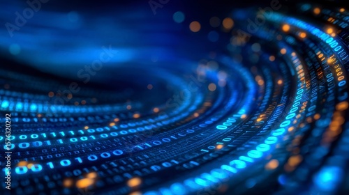 Blue abstract background with binary code data. Concept related to technology and information. Digital artistry depicting a vibrant azure backdrop interwoven with numerical sequences