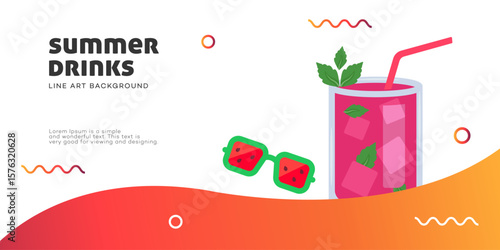 Refreshing Summer Drinks Watermelon juice Line Art Background
