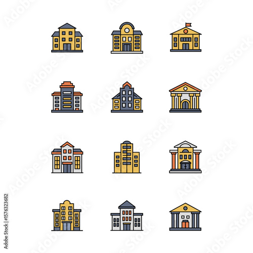 Flat Style Building and Architecture Icon Set