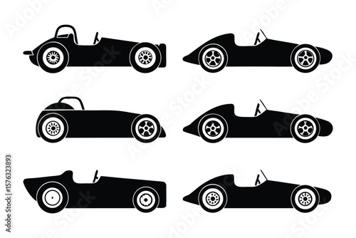 Classic Racing Car Silhouettes: A collection of racing car silhouettes, embodying speed, nostalgia, and vintage design.