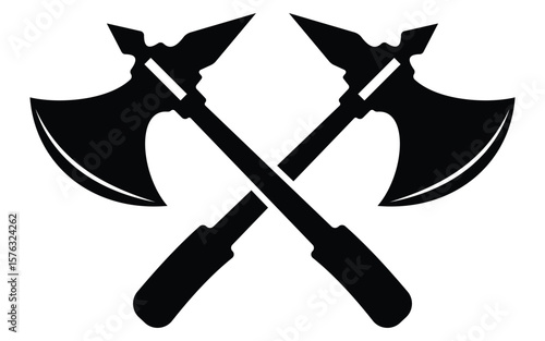 Black Crossed Axe Silhouettes   Vintage Tool Icon Set on White Background