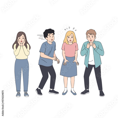 Flat Illustration Group of People Shocked and Surprised Reaction Character Design