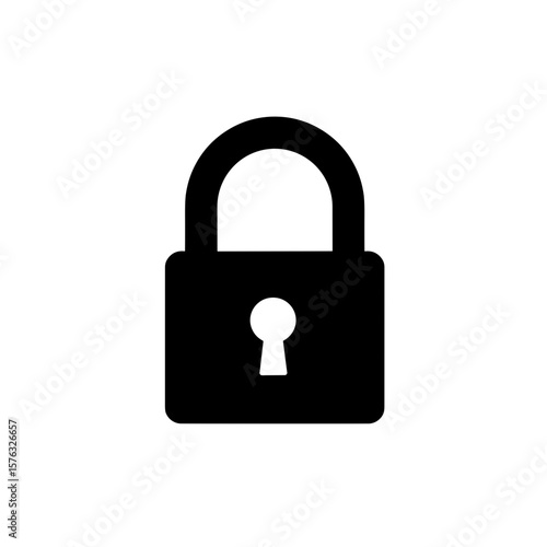Lock icon in black silhouette design on white background  