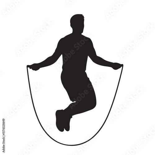 Silhouette of a man jumping rope against a white background