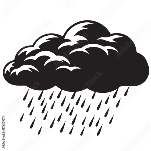 Black cloud with rain, simple flat vector illustration. Isolated weather icon.