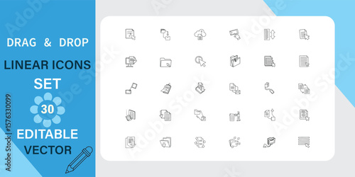 Drag and Drop Linear Icon Set with Thirty Editable Vector Graphics