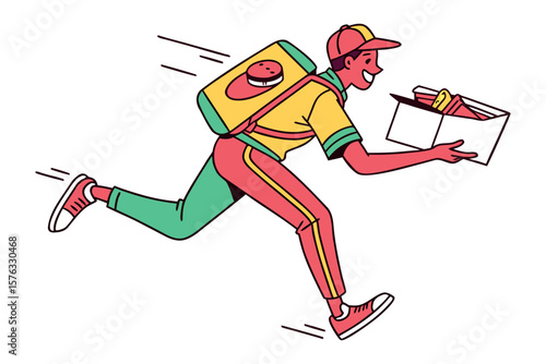 Speedy Delivery: An energetic delivery person swiftly races to fulfill an order. A vivid illustration captures the dynamics of swift service in action.
