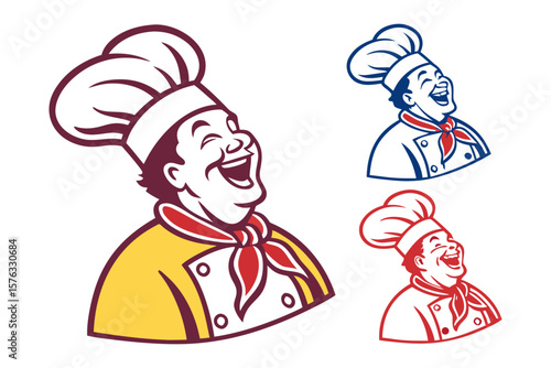 Chef's Delightful Expression: A jovial chef, radiating joy in the kitchen with his charming smile, wearing a classic toque and chef's coat, creating a sense of culinary expertise.