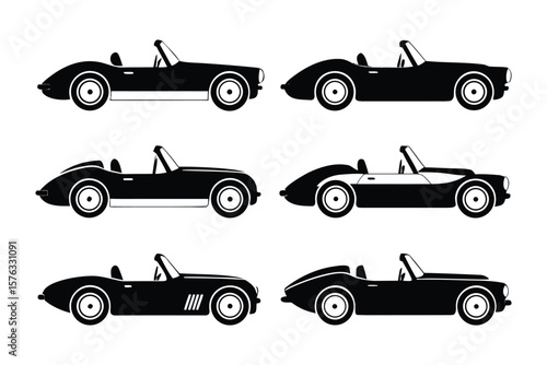 Classic Roadsters: A stylish collection of vintage roadsters, meticulously rendered in black and white. A visual ode to automotive elegance and the timeless allure of open-top driving. 