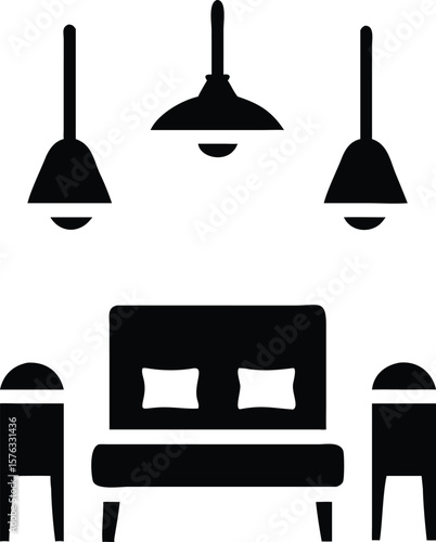 Black and White Bedroom Interior Design with Bed Side Tables and Pendant Lights Simple Minimalist Style Icon
