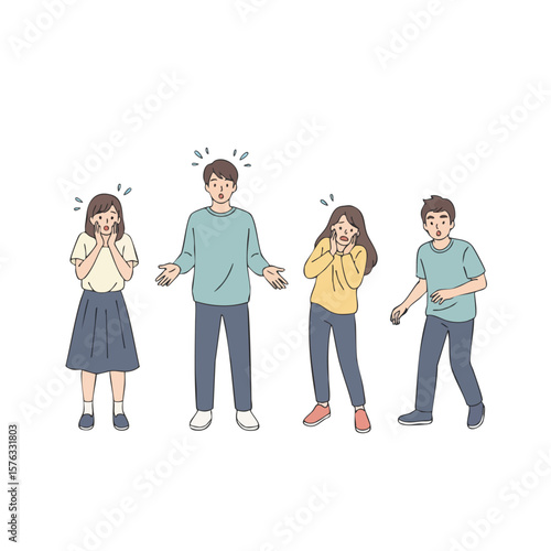 Flat Cartoon Illustration Young People Shocked and Surprised Reaction Expression