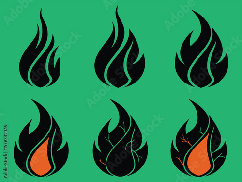Vector illustration of stylized fire flames with internal details and variations