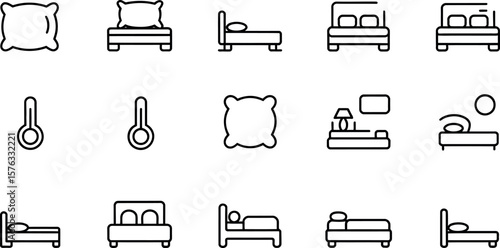 Simple Line Icons:  Beds, Pillows, and Sleep Related Symbols