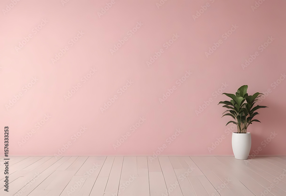 Empty Pink Interior Room with Wooden Floor Empty Pink Interior Room with Wooden Floor