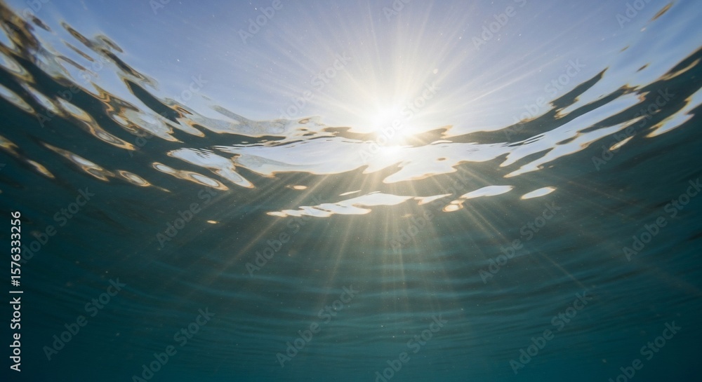 Fototapeta premium Sunbeams dance through the water, creating a mesmerizing underwater spectacle