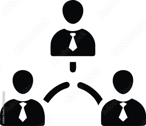 Black and white illustration three businesspeople network connection manager team leader superior subordinate hierarchy