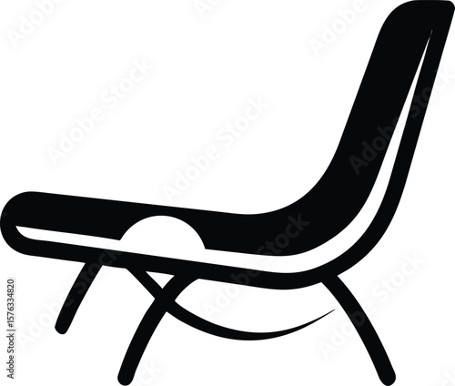 Black and White Modern Lounge Chair Design Simple Line Art Silhouette Icon Graphic vector