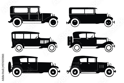Classic Cars Silhouette: A collection of vintage cars are displayed in a silhouette style. A unique look that takes you back in time!
