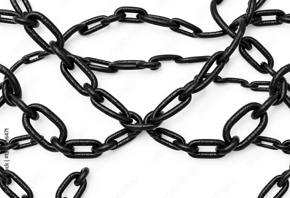 Fototapeta premium Interlocking black chains forming a seamless vector pattern on a white background, element, geometric