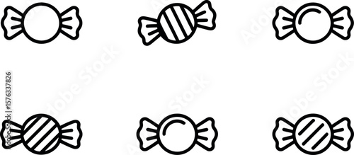 Six Simple Candy Icons:  Black Line Art, Sweet Treats, Minimalist Design