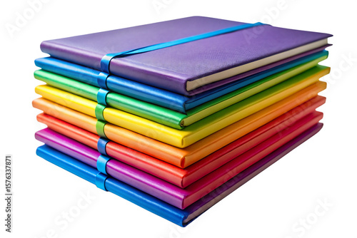 Wallpaper Mural Stack of vibrant rainbow colored notebooks, bound with teal ribbon, studio shot, cheerful mood, back to school, education concept. Torontodigital.ca