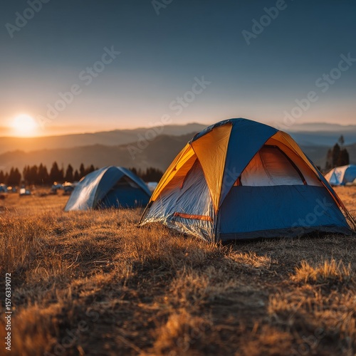 Wallpaper Mural camping tents on the grass on the lown with a beautiful cinematic lighting, no trees, beautiful sunny day --chaos 10 --stylize 200 --v 7 Job ID: 9a7d226e-be9f-4e2c-888b-f108a2c521ab Torontodigital.ca