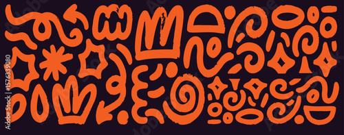 Vibrant Abstract Doodle Art with Playful Hand-Drawn Shapes on Black Background

