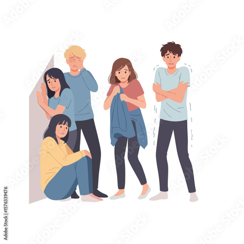Flat Illustration Group of Teenagers Experiencing Bullying and Harassment Problem