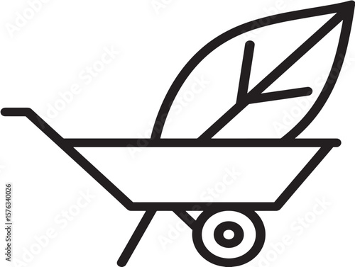 Simple Line Art of Leaf in Wheelbarrow